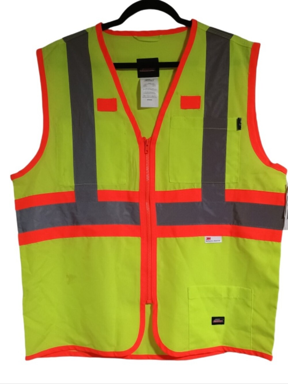 Dickies High-Visibility Safety Vest in Neon Yellow with Orange Trim NWT